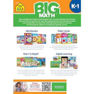 School Zone Big Math Workbook for Kindergarten & 1st Grade: Numbers, Addition, Subtraction, Shapes, ...