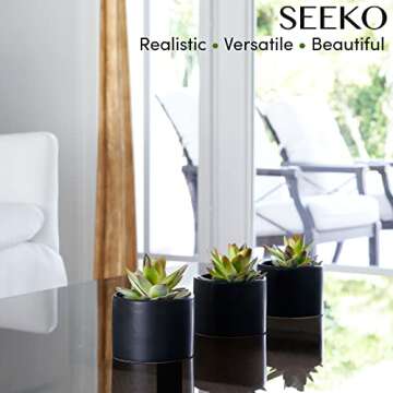 Succulents Plants Artificial in Ceramic Pots (3 Pack) - Realistic Fake Succulents for Modern Home De...