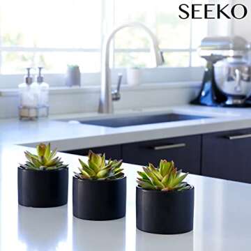 Succulents Plants Artificial in Ceramic Pots (3 Pack) - Realistic Fake Succulents for Modern Home Decor & Black Bathroom Decor (Black)