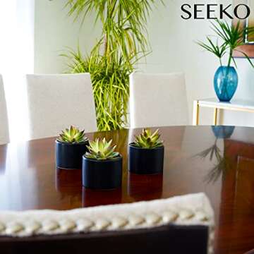 Succulents Plants Artificial in Ceramic Pots (3 Pack) - Realistic Fake Succulents for Modern Home Decor & Black Bathroom Decor (Black)