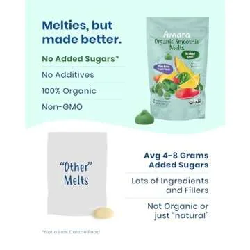 Amara Smoothie Melts - Mighty Sweet Greens - Baby Snacks Made With Fruits and Vegetables - Healthy Toddler Snacks For Your Kids Lunch Box - Organic Plant Based Yogurt Melts - 6 Resealable Bags