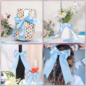 Blue Ribbon, 60 Yards 1 1/2 Inch Light Blue Ribbon Baby Blue Satin Ribbon Valentines Ribbon for Baby Shower Flower Bouquet Gift Wrapping Valentine's Day Decorations