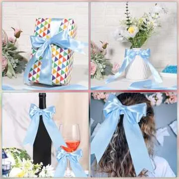 Blue Ribbon, 60 Yards 1 1/2 Inch Light Blue Ribbon Baby Blue Satin Ribbon Valentines Ribbon for Baby Shower Flower Bouquet Gift Wrapping Valentine's Day Decorations