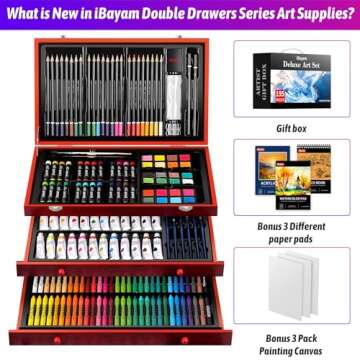 Art Supplies, iBayam 195 Pack Art Set Drawing Kit for Kids Teens Girls Boys Adult, Arts and Crafts Painting Kit, Art Kits Paint Set with Acrylic Pad, Sketchbooks, Watercolor Pad, Canvases, Gift Box