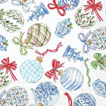 IHR 3-Ply Napkins for Holiday Parties, 20 Count, Blue Ornaments