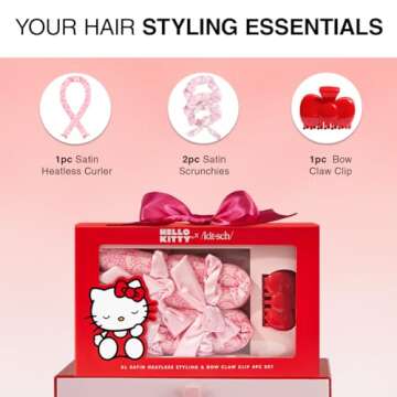 Hello Kitty x Kitsch XL Satin Heatless Curling Set- Hair Curler To Sleep In for Frizz-Free, Soft Cur...