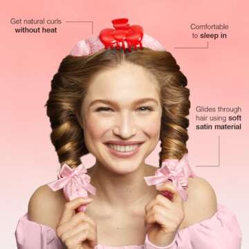 Hello Kitty x Kitsch XL Satin Heatless Curling Set- Hair Curler To Sleep In for Frizz-Free, Soft Curls | Comes with Bow Shape Design Hair Claw and Satin Scrunchies, 4Pc Set
