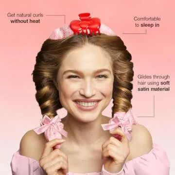 Hello Kitty x Kitsch XL Satin Heatless Curling Set- Hair Curler To Sleep In for Frizz-Free, Soft Curls | Comes with Bow Shape Design Hair Claw and Satin Scrunchies, 4Pc Set