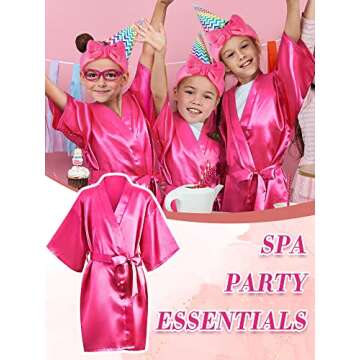 Xuhal 92 Pcs Spa Party Favors for Girls Slumber Party Supplies Kids Satin Robes Sleepover with Gift Bags for Girl Kids Birthday Gifts Total 10 Sets(Rose,14)