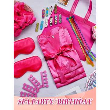 Xuhal 92 Pcs Spa Party Favors for Girls Slumber Party Supplies Kids Satin Robes Sleepover with Gift Bags for Girl Kids Birthday Gifts Total 10 Sets(Rose,14)