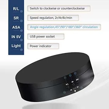 Hicarer Rotating Display Stand 360 Degree Motorized Rotating Turntable Display Stand with USB Power Cable for Photography Products and Shows, Black (PVC)