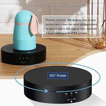 Hicarer Rotating Display Stand 360 Degree Motorized Rotating Turntable Display Stand with USB Power Cable for Photography Products and Shows, Black (PVC)