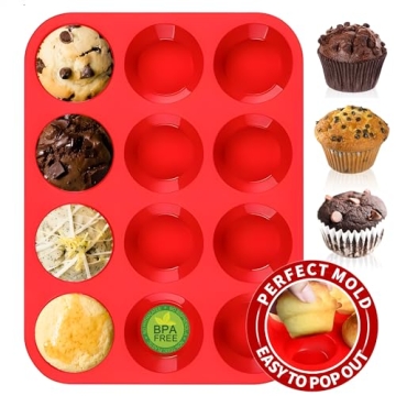 Keliwa 12 Cup Silicone Muffin Pan - Perfect for Creative Baking