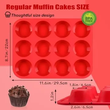 Keliwa Silicone Muffin Pan - 12 Cup Non-Stick Baking