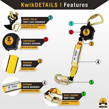 KwikSafety - Charlotte, NC - Cobra Web 10' Self Retracting Lifeline [NO Tangle + External Shock Absorber] Class A SRL ANSI OSHA Retractable Fall Arrest Construction Roofing PPE Gear