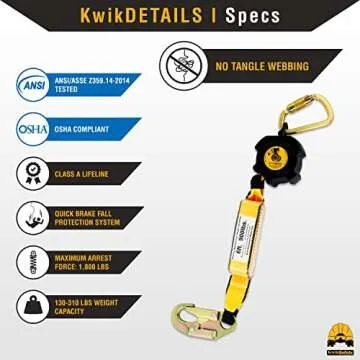KwikSafety - Charlotte, NC - Cobra Web 10' Self Retracting Lifeline [NO Tangle + External Shock Absorber] Class A SRL ANSI OSHA Retractable Fall Arrest Construction Roofing PPE Gear