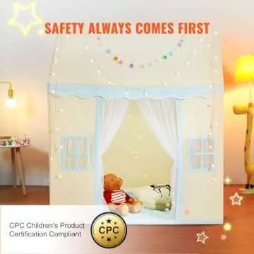 VEVOR Kids Play Tent, Kids Tent for Kids 3-5 Years Old, Tent for Kids with Windows for Indoor and Outdoor, Toddler Tent with Mat and Tent Lamp, Play House Castle Tent for Boys and Girls, Beige