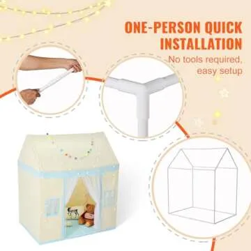 VEVOR Kids Play Tent, Kids Tent for Kids 3-5 Years Old, Tent for Kids with Windows for Indoor and Outdoor, Toddler Tent with Mat and Tent Lamp, Play House Castle Tent for Boys and Girls, Beige