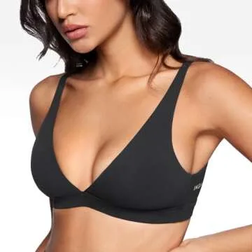 INGIA Womens Deep V-Neck Sports Bra Padded Low Impact Fitness Yoga Bra U Back Wireless Workout Bra Contour Crop Top Black Medium