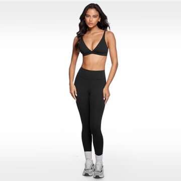 INGIA Womens Deep V-Neck Sports Bra Padded Low Impact Fitness Yoga Bra U Back Wireless Workout Bra Contour Crop Top Black Medium