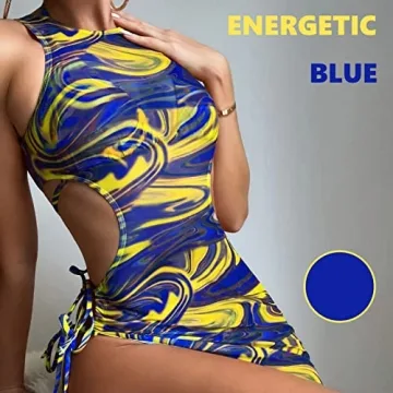 Sexy Blue Floral Print 3-Piece Swimsuits Women Padded Bikini