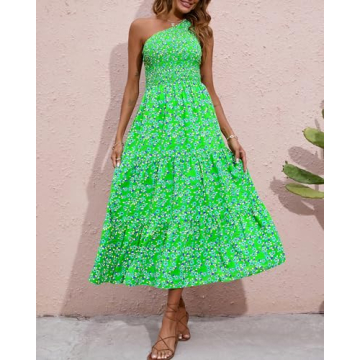 BTFBM Floral One Shoulder Summer Dress Elegant Style