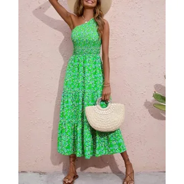 BTFBM Floral One Shoulder Summer Dress Elegant Style