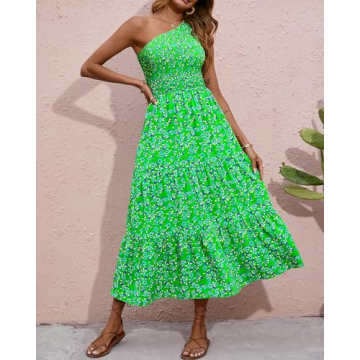 BTFBM Floral One Shoulder Summer Dress Elegant Style