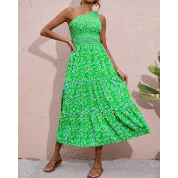 BTFBM Floral One Shoulder Summer Dress Elegant Style