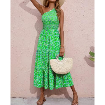 BTFBM Floral One Shoulder Summer Dress Elegant Style