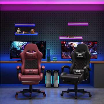 Gaming Chair,Computer Chair with Footrest and Lumbar Support,Breathable PU Leather,4D Lumbar Support...