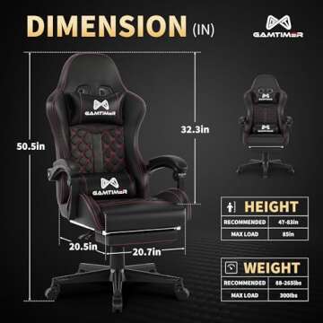 Gaming Chair,Computer Chair with Footrest and Lumbar Support,Breathable PU Leather,4D Lumbar Support and Headrest,360 Degree Swivel Chair with Adjustable Ergonomic Backrest for Adults-Black