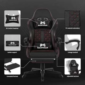 Gaming Chair,Computer Chair with Footrest and Lumbar Support,Breathable PU Leather,4D Lumbar Support and Headrest,360 Degree Swivel Chair with Adjustable Ergonomic Backrest for Adults-Black