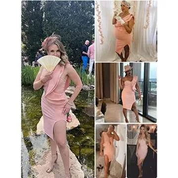 UONBOX Women's One Shoulder Sleeveless Knee Length Side Split Fashion Bandage Dress (M, Apricot)