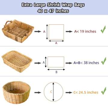 LazyMe Extra Large Jumbo Shrink Wrap Bags Cellophane Bags for Gift Baskets - 40x47 Inch Christmas Ba...