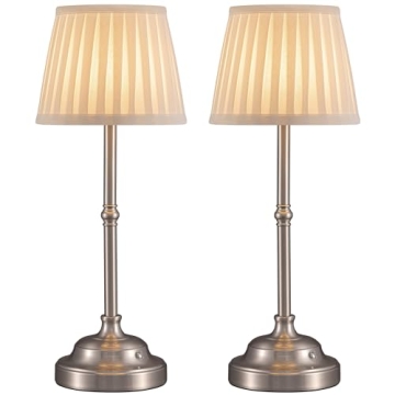 KDG Cordless LED Table Lamp Set of 2, Portables Fabric Shade Desk Lamps, 5000mAh Rechargeable Batter...