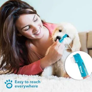 BOSHEL 3 Pc Dog Toothbrush - 2 Dog Tooth Brush + Dog Finger Toothbrush, Dual Headed Toothbrush For Dogs, Dog & Cat Toothbrush For Small & Large Breeds, Dog Tooth Brushing Kit, Puppy Toothbrush For Pet