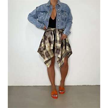 Plaid Skirts for Women Casual - Trendy Tweed High Waisted Skater Athletic A-line Asymmetrical Irregular Hem Coffee M