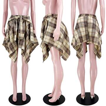 Plaid Skirts for Women Casual - Trendy Tweed High Waisted Skater Athletic A-line Asymmetrical Irregular Hem Coffee M