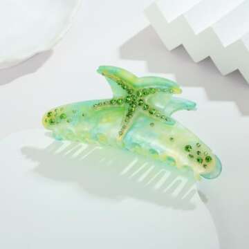 LILIE&WHITE Hair Clip, Starfish Design, Acrylic, Green, Hair Accessories, Strong Hold, Fashion Hair Clamps, Women, Girls