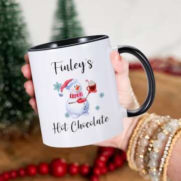 Christmas Coffee Mugs Personalized Name Christmas Mug Kids Christmas Hot Chocolate Mug 11 oz Ceramic Tea Cup Snowman Elf Gingerbread Mug Customized Christmas Winter Holiday Gifts Xmas Decoration
