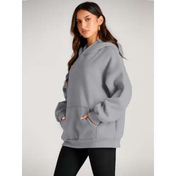 Trendy Queen Womens Oversized Hoodies Fleece Sweatshirts Long Sleeve Sweaters Pullover Fall Outfits Winter Clothes Light Grey S