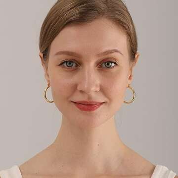 4mm Thick Gold Chunky Earrings Steling Silver Post Hoops Earrings For Women Hollow Tube Hoops Earrin...