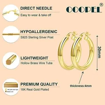 Stylish 4mm Gold Chunky Hoop Earrings for Women