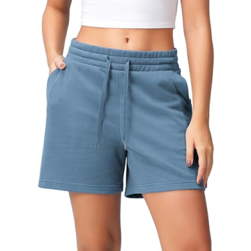 ODODOS Women's Sweat Shorts 5" Cotton French Terry High Waist Workout Casual Lounge Shorts with Pock...