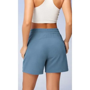 ODODOS Women's Sweat Shorts 5" Cotton French Terry High Waist Workout Casual Lounge Shorts with Pockets, Steel Blue, Medium