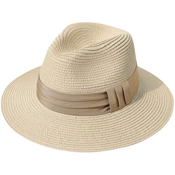 Lanzom Wide Brim Straw Panama Hat for Women