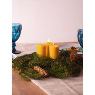 CANDWAX Beeswax Pillar Candles Set of 3 - Eco-Friendly Home Decor