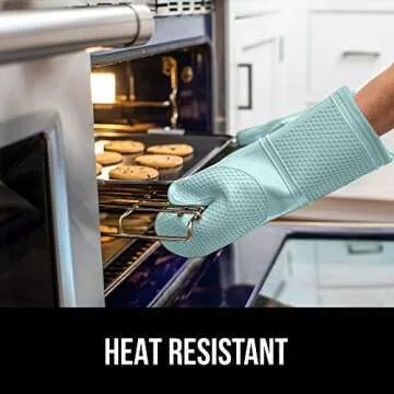 GORILLA GRIP BPA-Free Soft Silicone Oven Mitts, Heat Resistant Thick Cotton Lined Cooking Mitt Set, 14.5" Extra Long Flexible Potholders Protect Hands, Kitchen Essential Waterproof Gloves, Mint