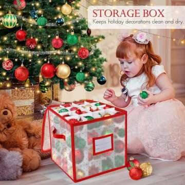 BINSUNS Christmas Ornament Storage Box, Christmas Storage Containers Organizer Bag with Dividers - Fits up to 64 Holiday Xmas Ornaments Decorations 3" Seasons Balls(Red)